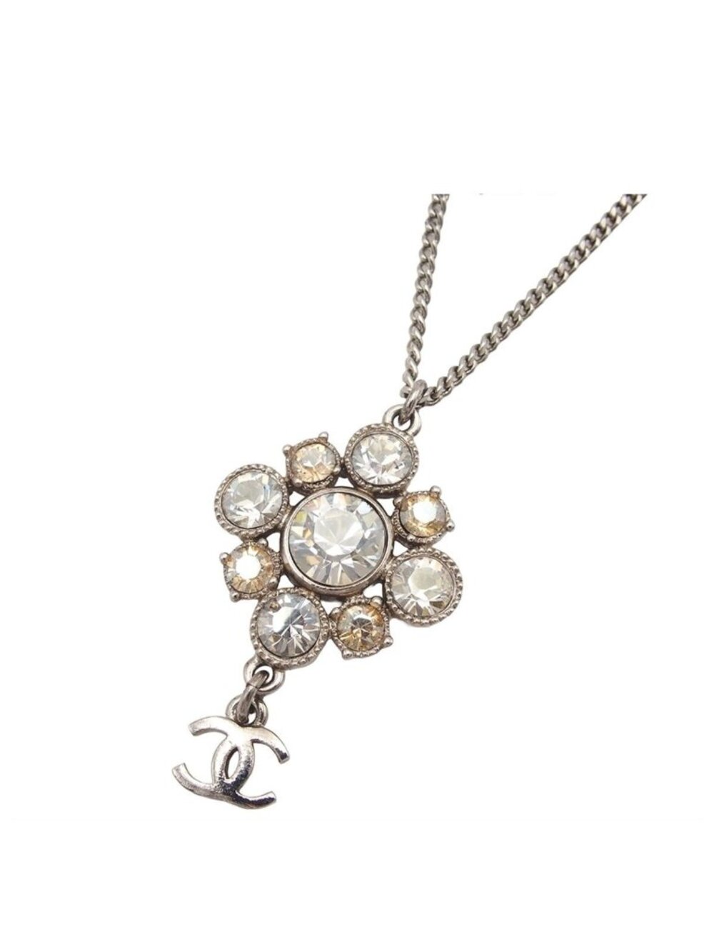 Chanel Necklace CC Logo Silver Metal Rhinestone 08c
